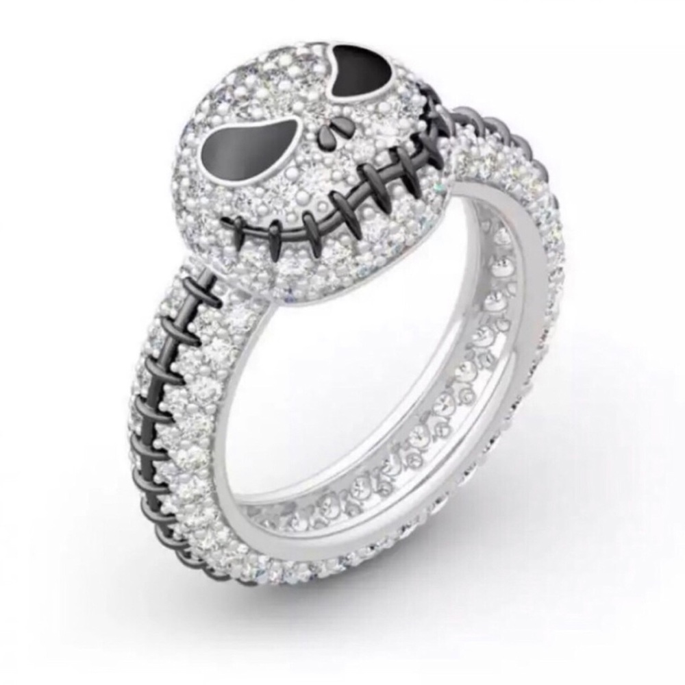 Silver Crystal Nightmare Before Christmas Ring with Black Accents